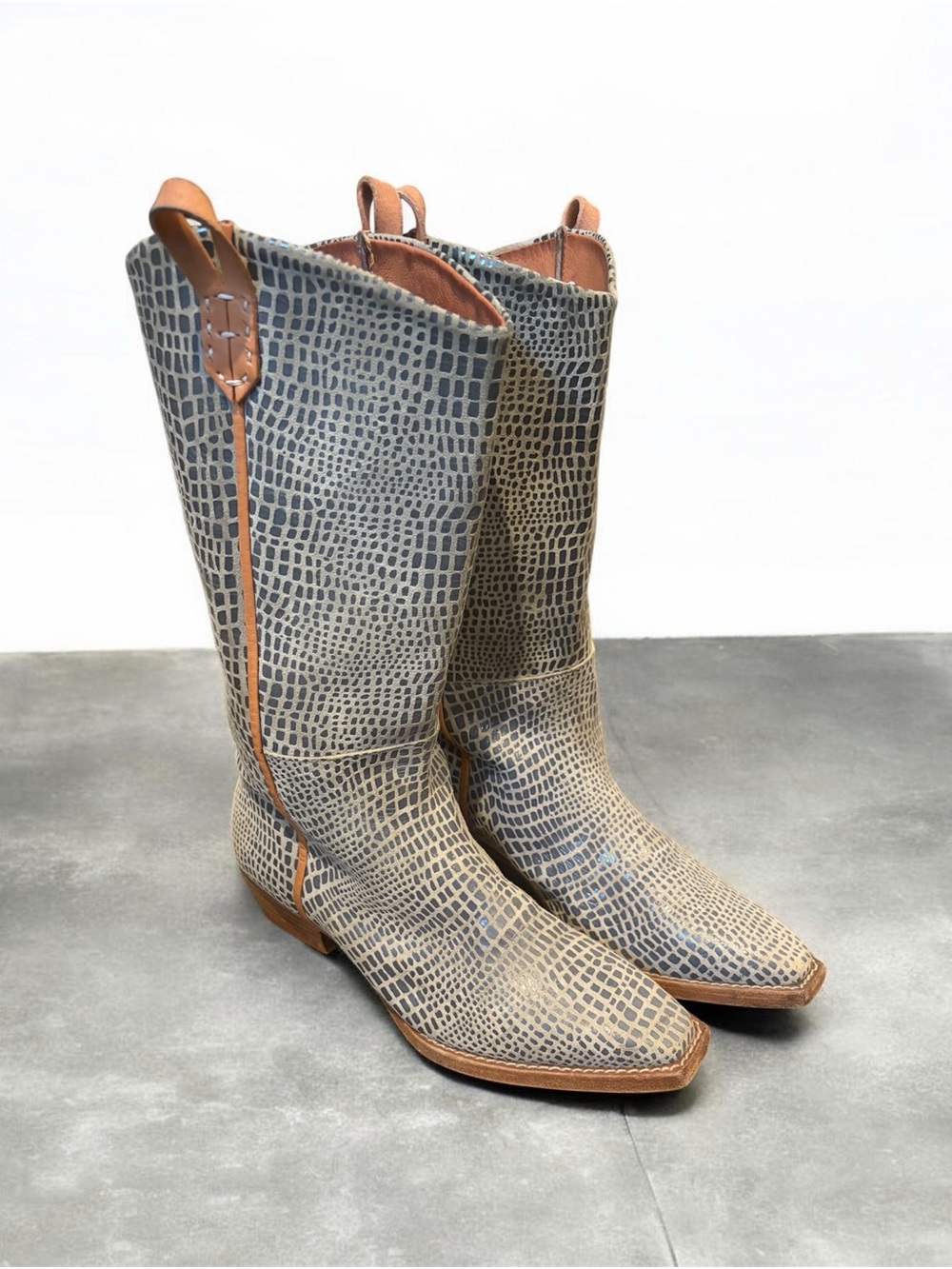 Free People Bluish Croc-Embossed Western Boots